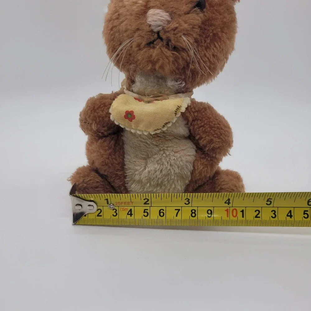 Vintage R Dakin Brown Plush Bunny Rabbit Yellow Floral Bib Stuffed Animal 8 inch